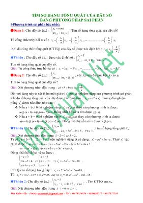 Tìm số hạng tổng quát của dãy số bằng phương pháp sai phân